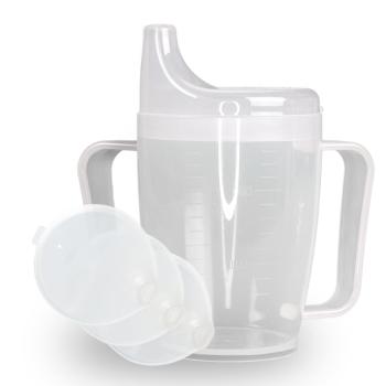 Trinkbecher-Set mit 2 Griffen und 3 Deckeln, transp.